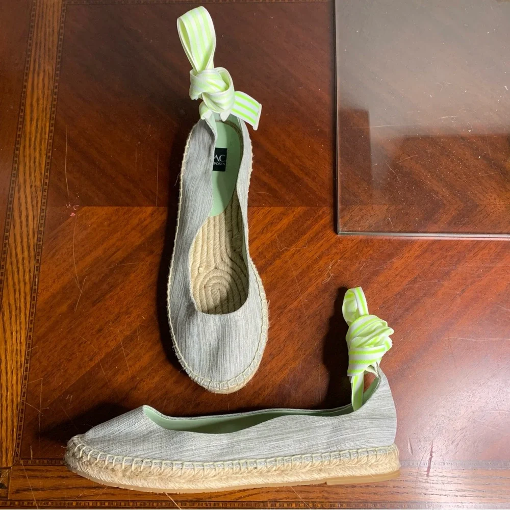 NWOT Zac Posen Canvas Flocked Ankle Tie Espadrille Flats